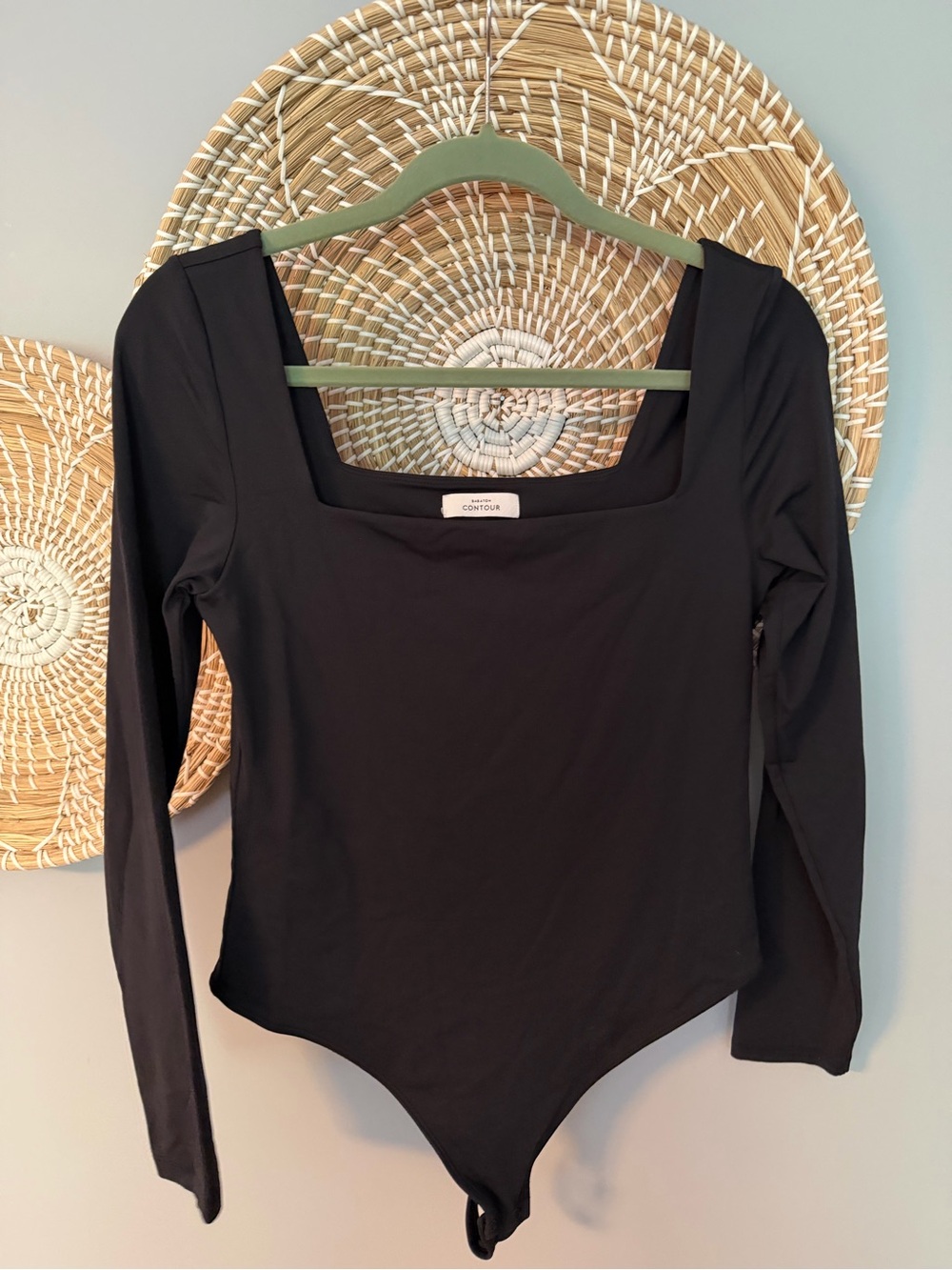 Aritzia Babaton Black Square-Neck Long Sleeve Bodysuit